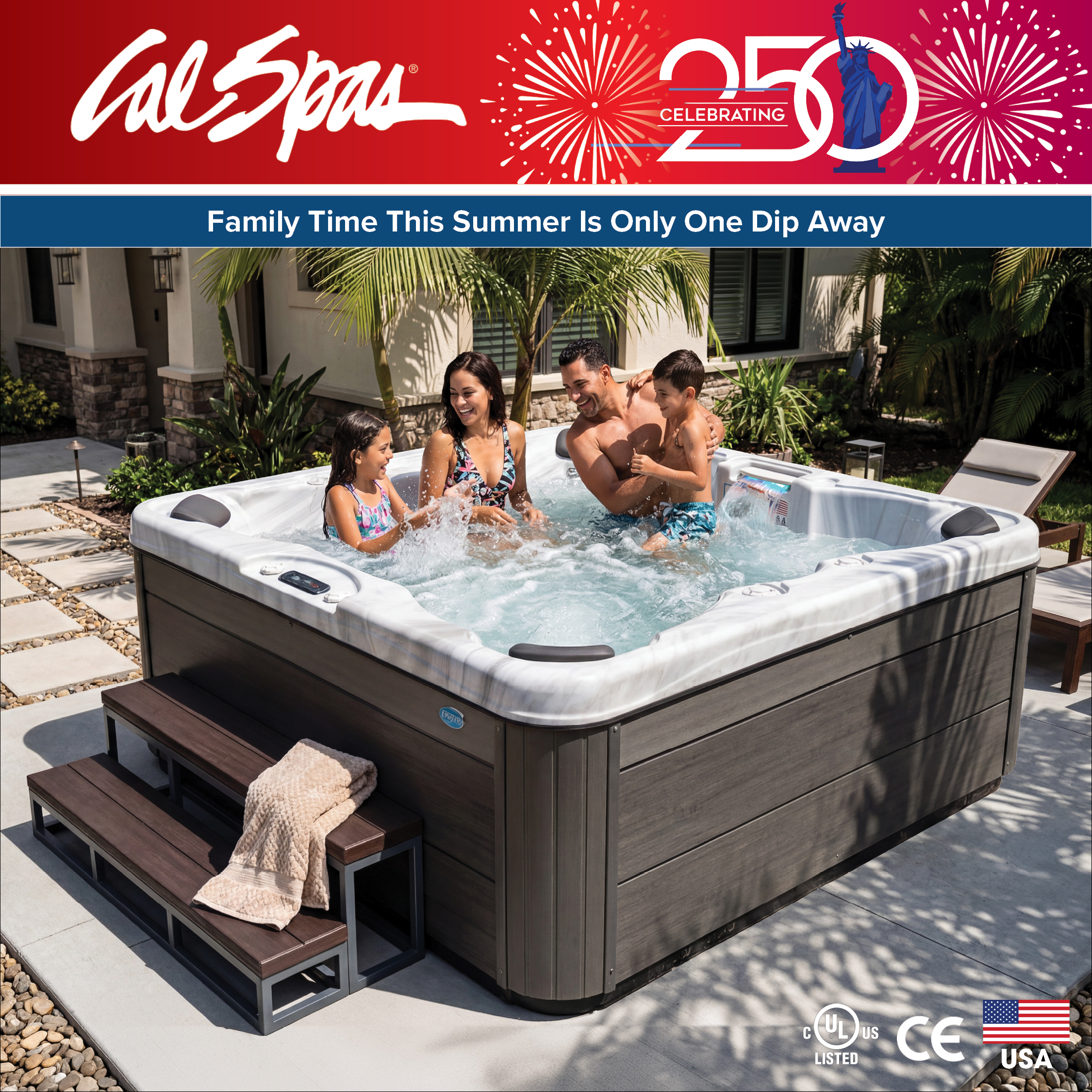 Calspas hot tub being used in a family setting - Wye